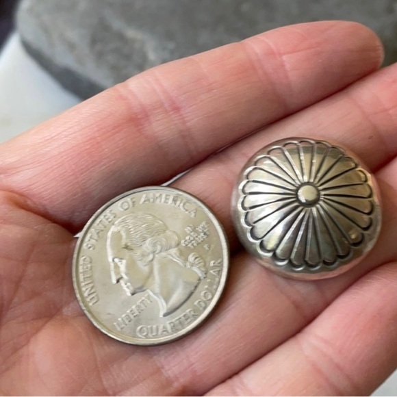 Vintage Native American Sterling Flower Concho Earrings - Picture 7 of 11
